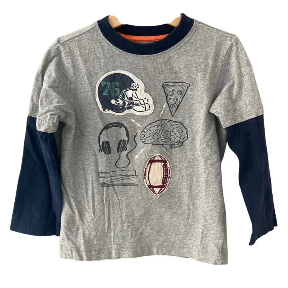 Gymboree Double Sleeve Tee - Football, Pizza - Gray Blue - 4